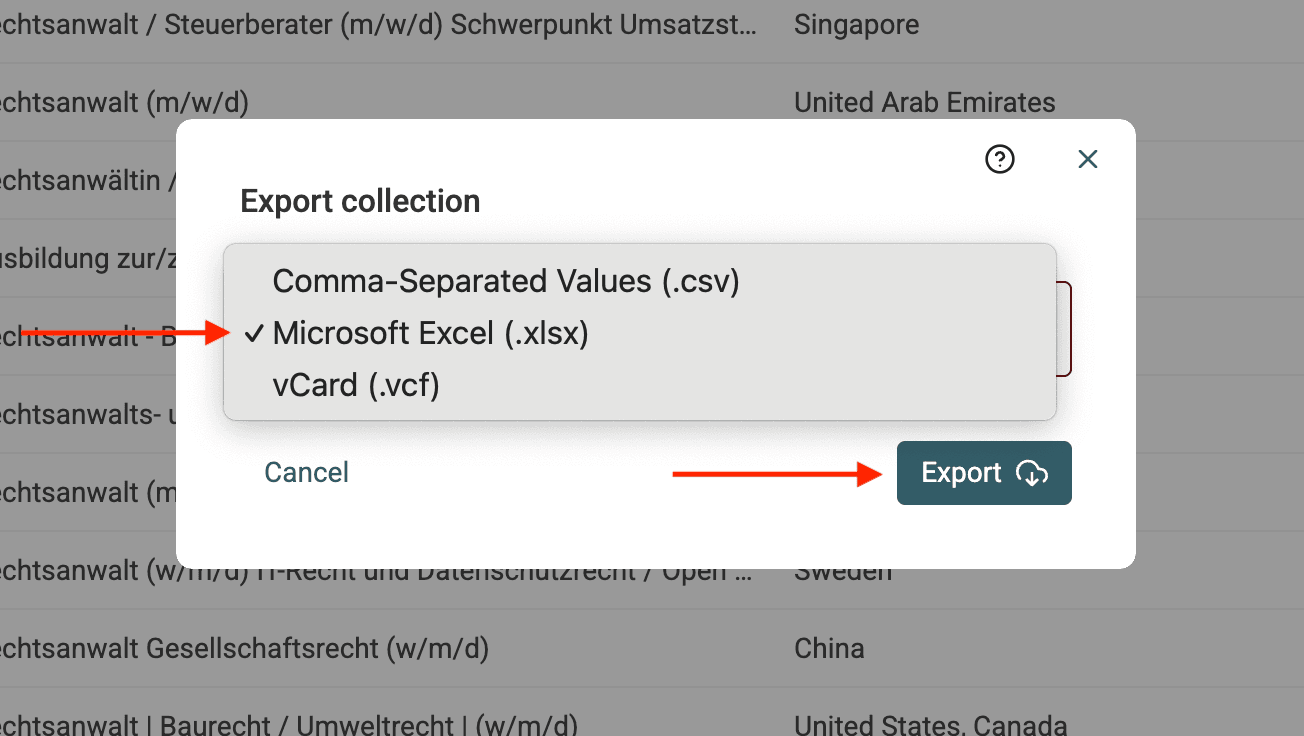 Export in Excel