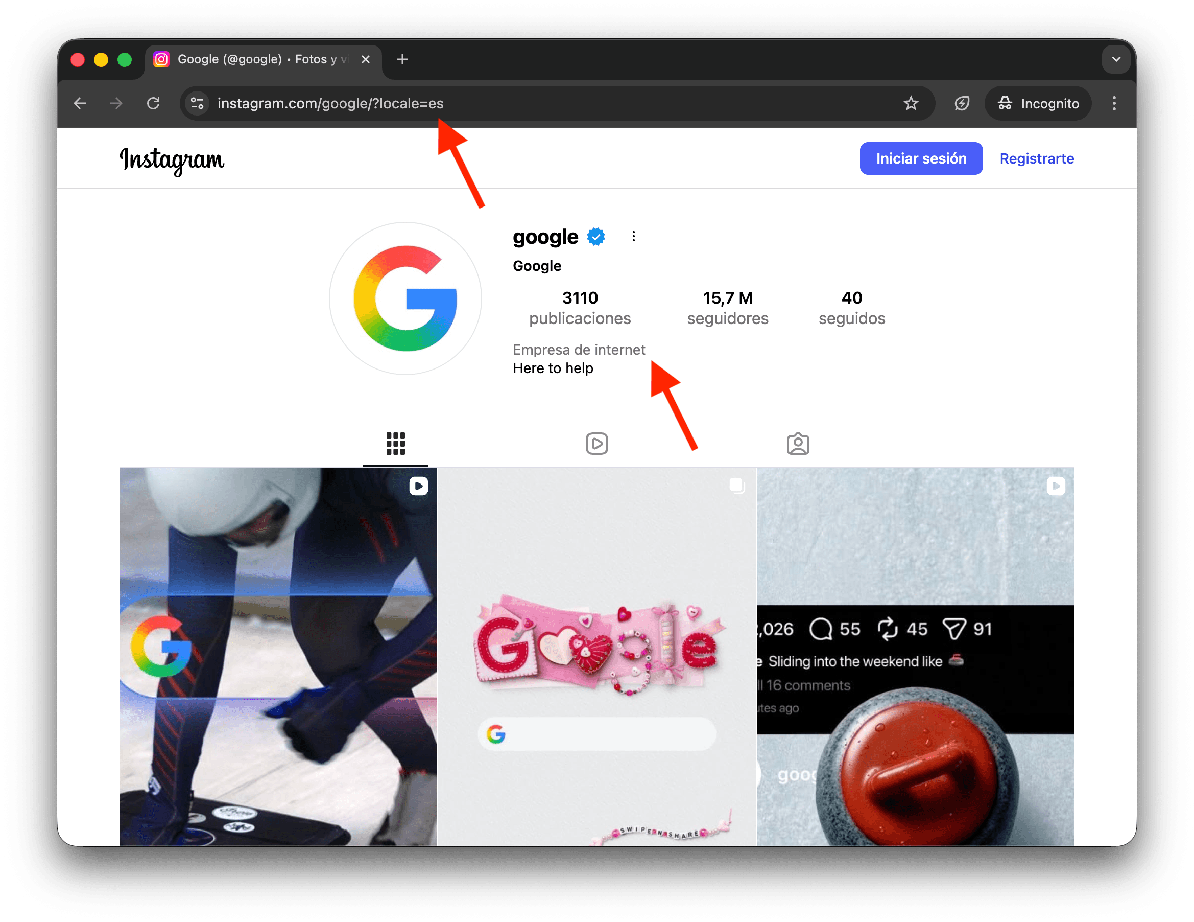 Google Instagram Profile as Spanish