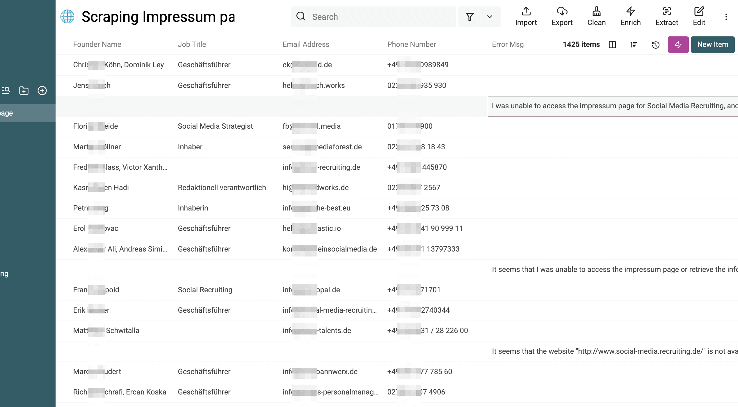 Scraping-Ergebnisse