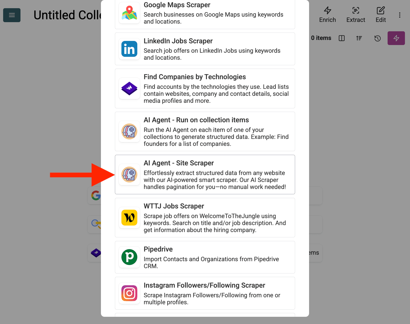 Seleccionar AI Agent - Site Scraper