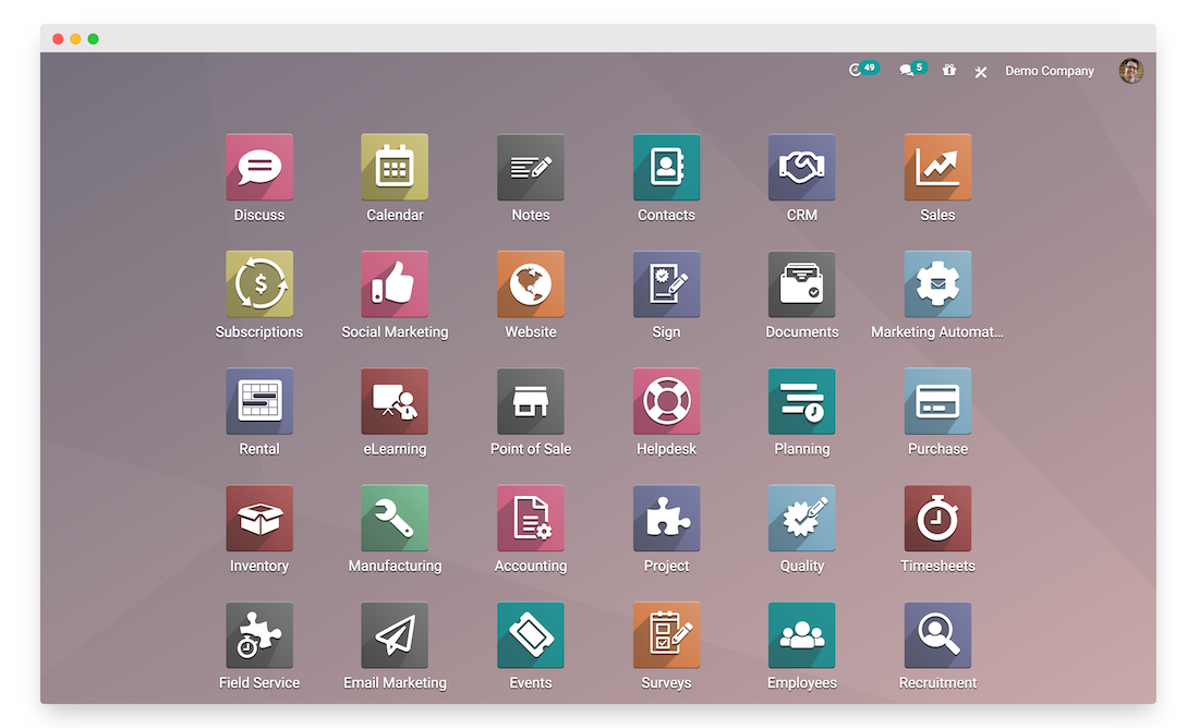 A screenshot of Odoo, an open-source ERP