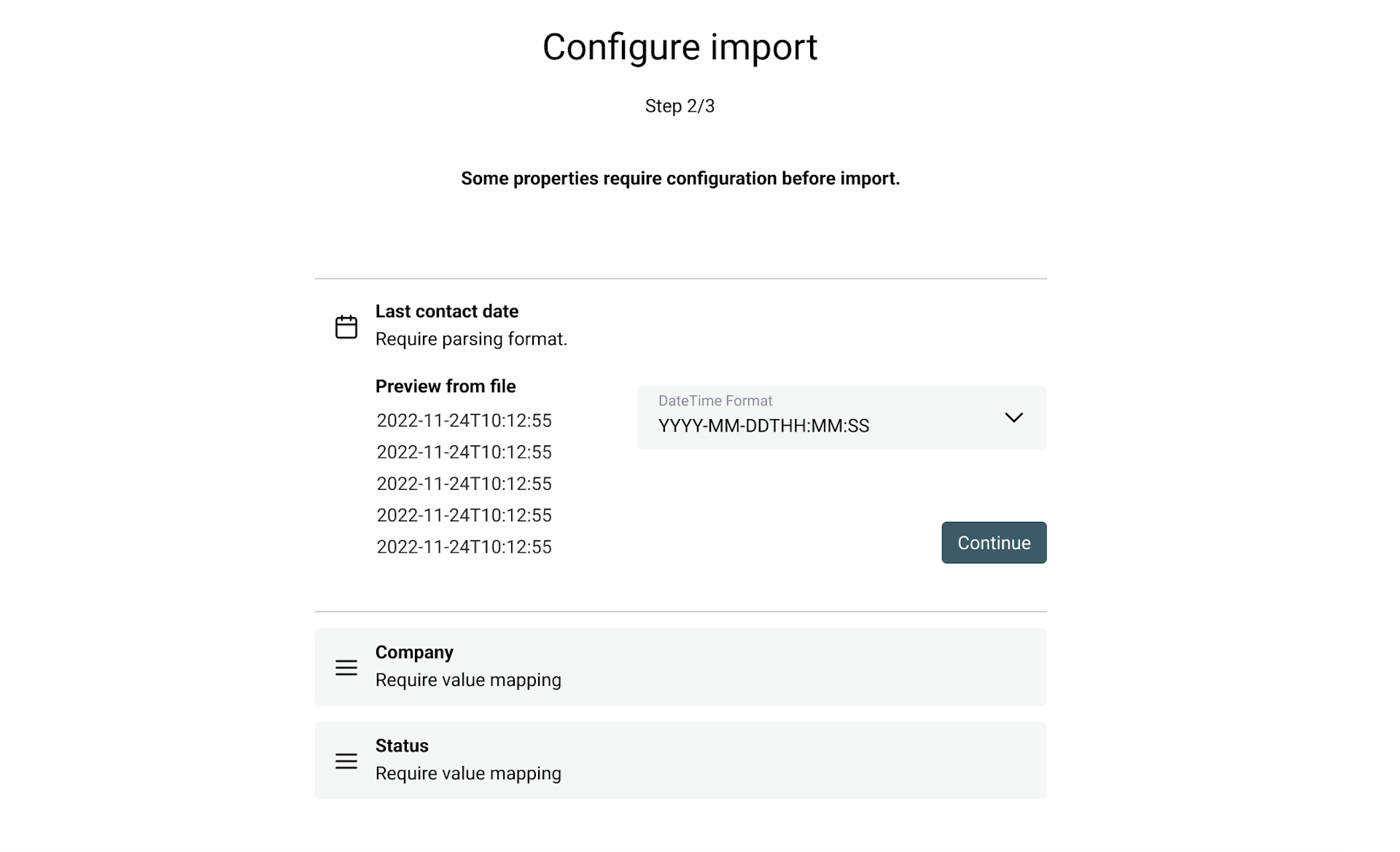 Data configuration during import