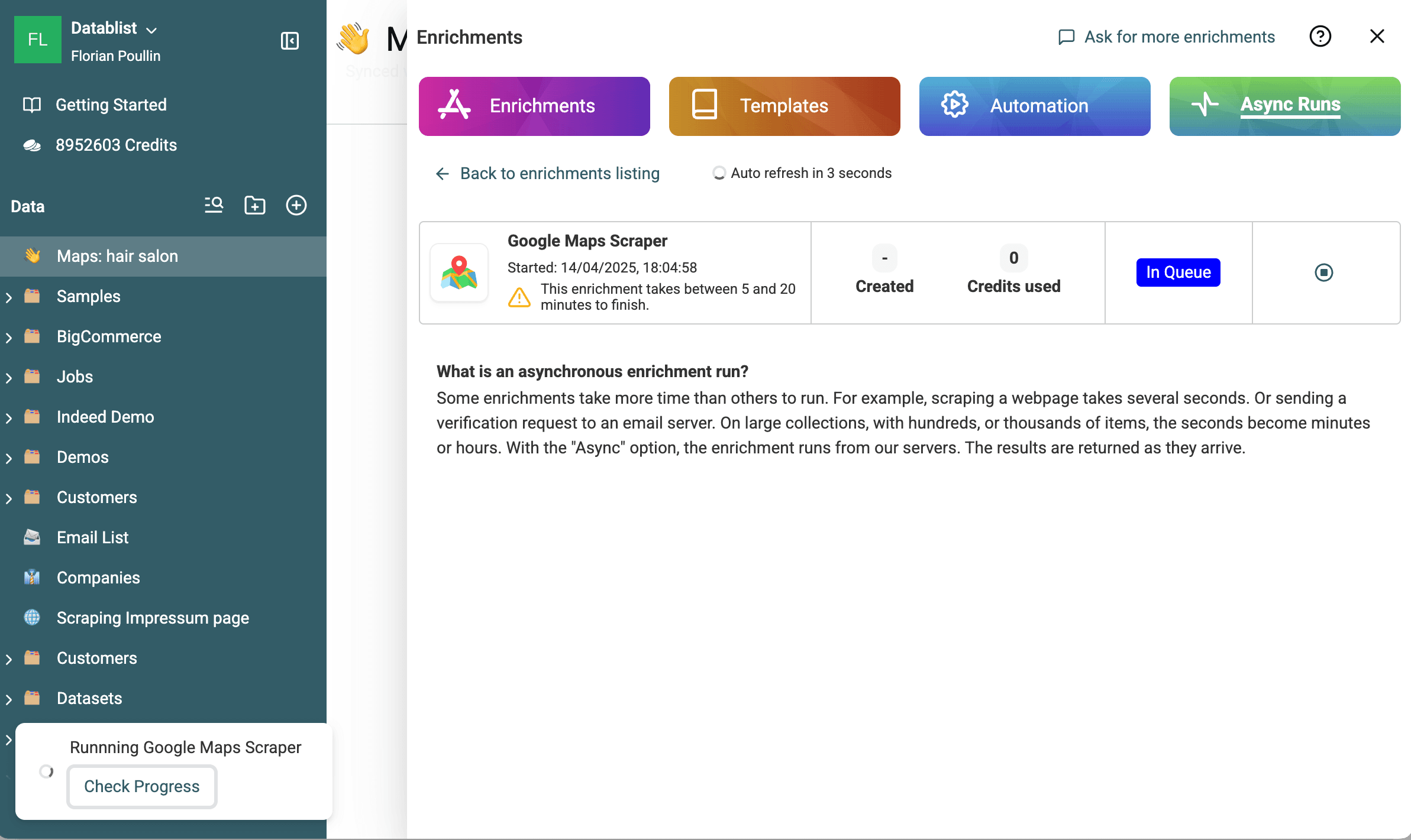 Check the Running Task in Datablist