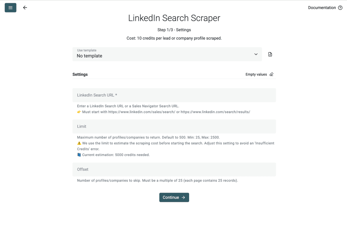 Configure the Sales Navigator Scraper