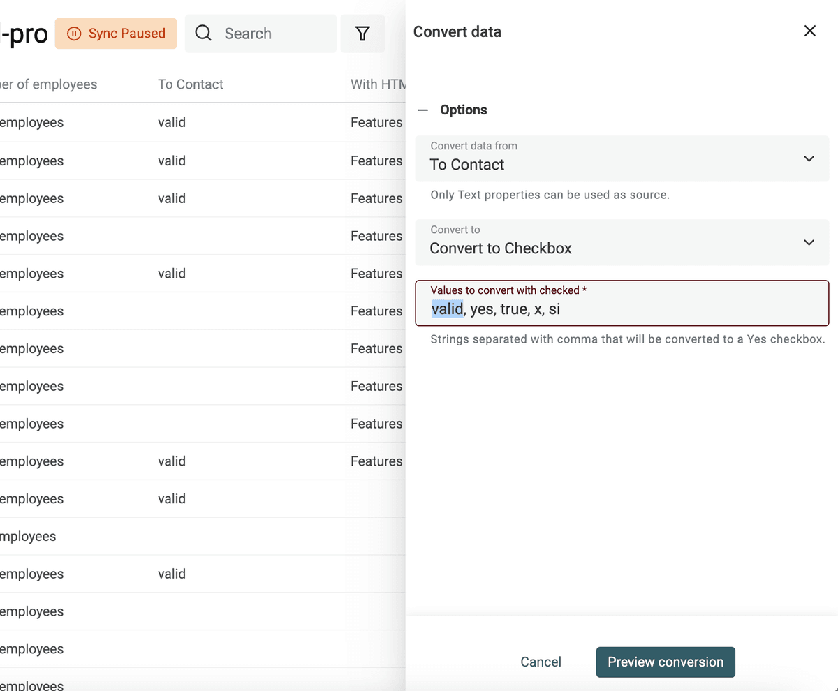 Text to Checkbox