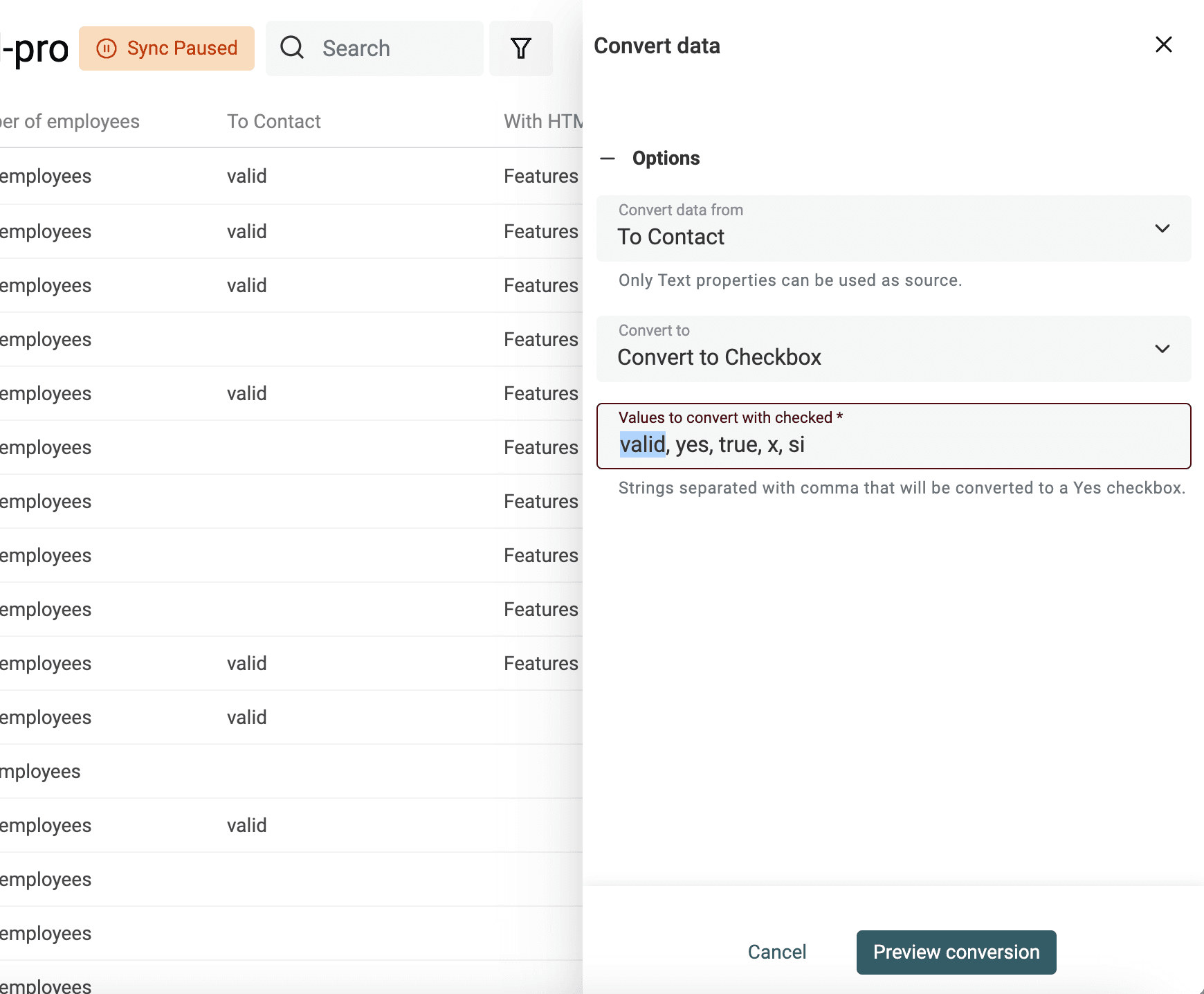Text to Checkbox