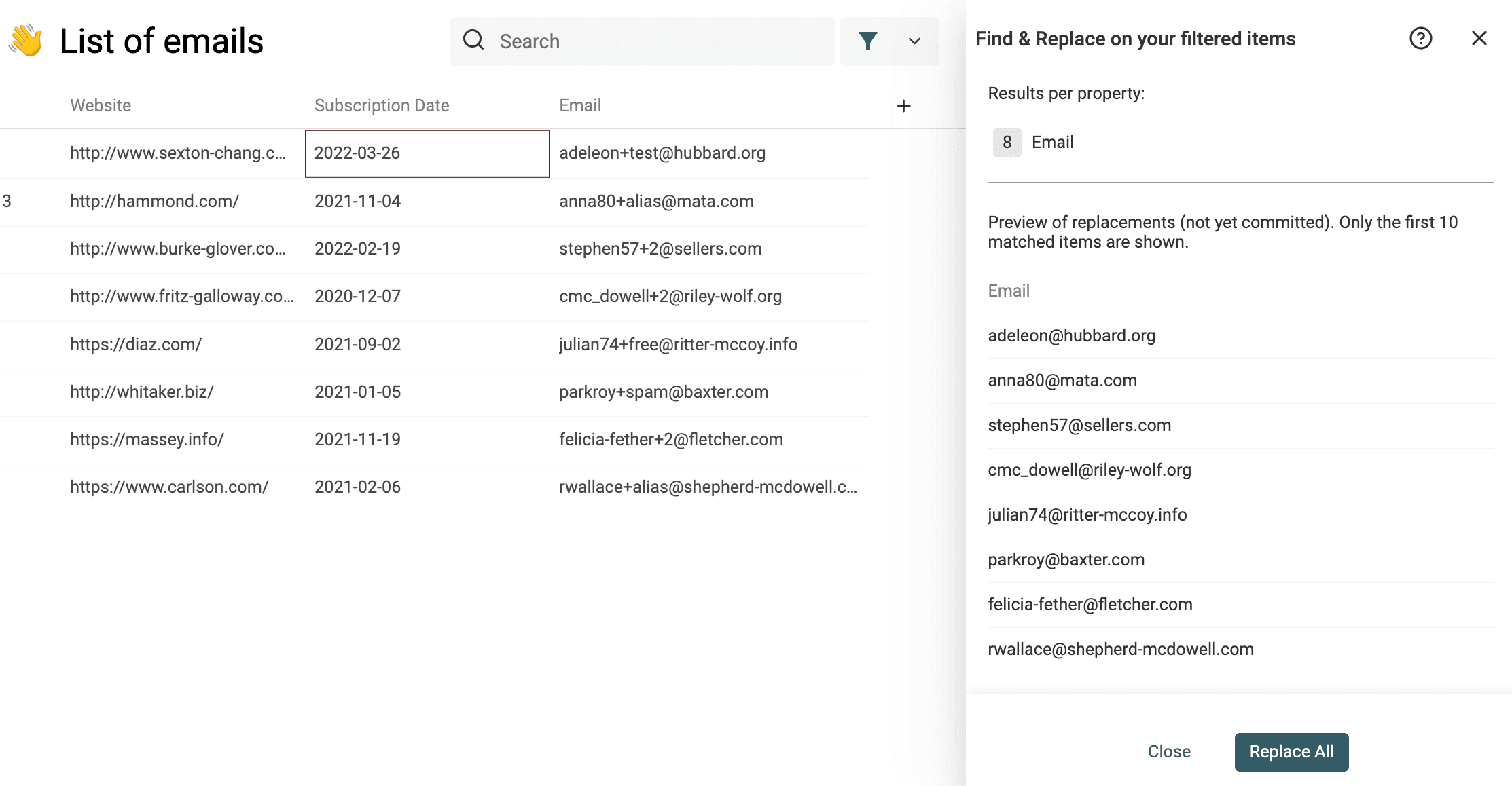 Remove email alias results