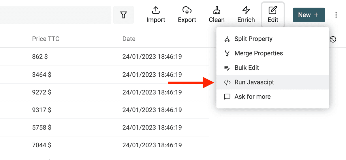 Open JavaScript editor