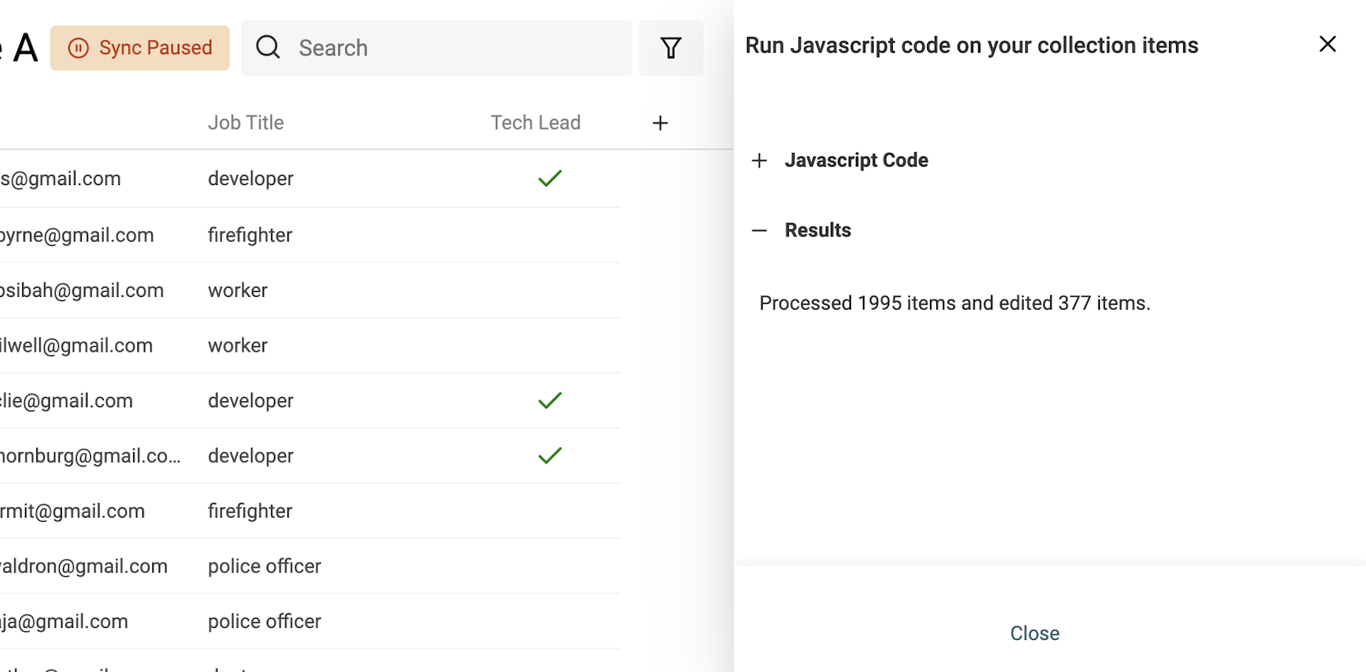 JavaScript run results