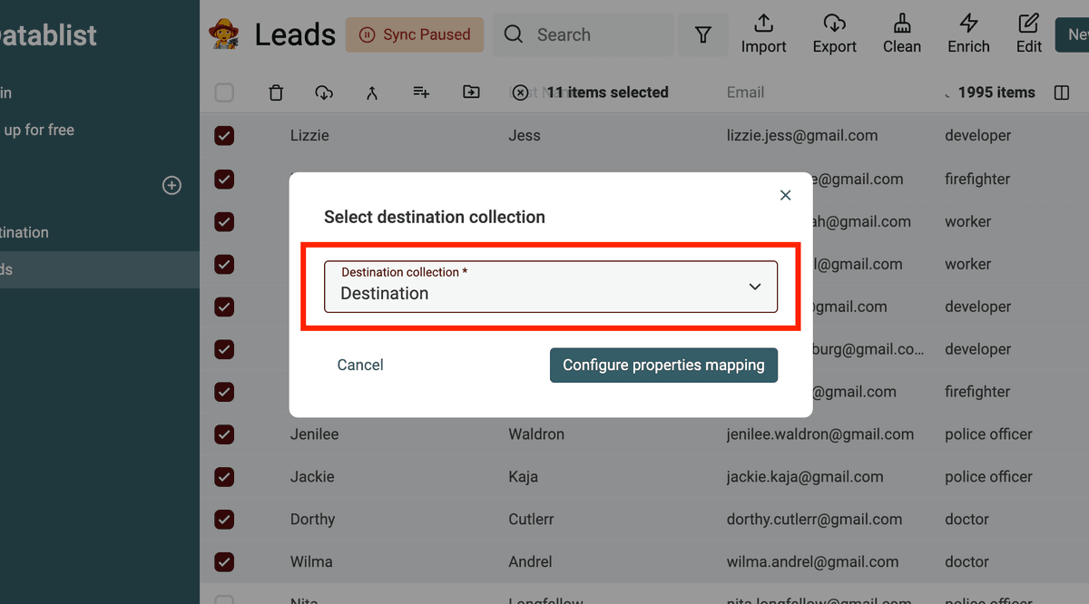 Select destination