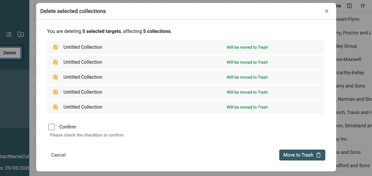 Confirm bulk collection deletion