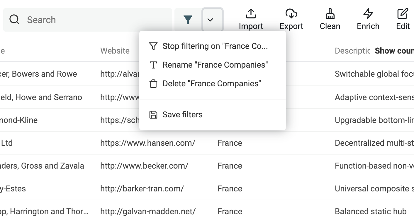 Saved Filter Actions