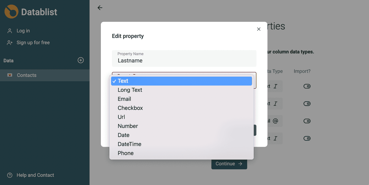 Edit Data Type