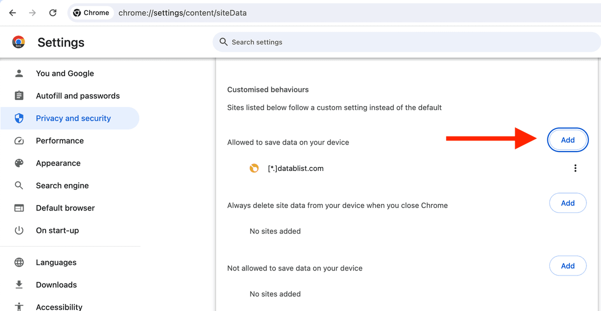 Add an exception for datablist