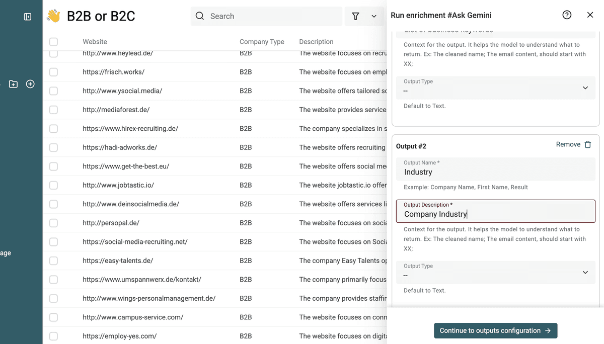 Enabling multiple/structured output definition