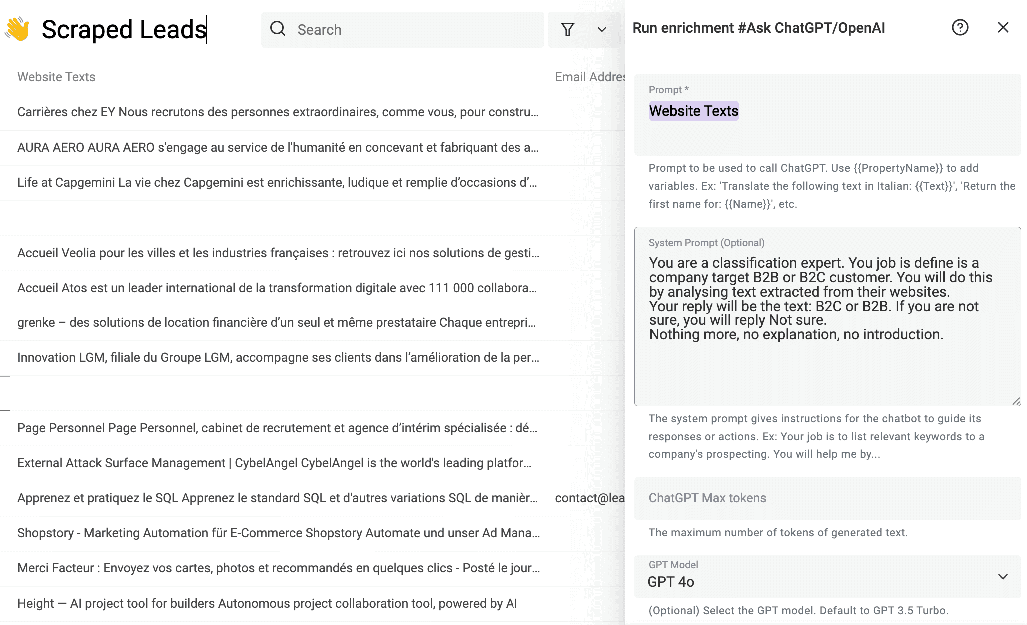 Write a ChatGPT prompt using extracted website texts