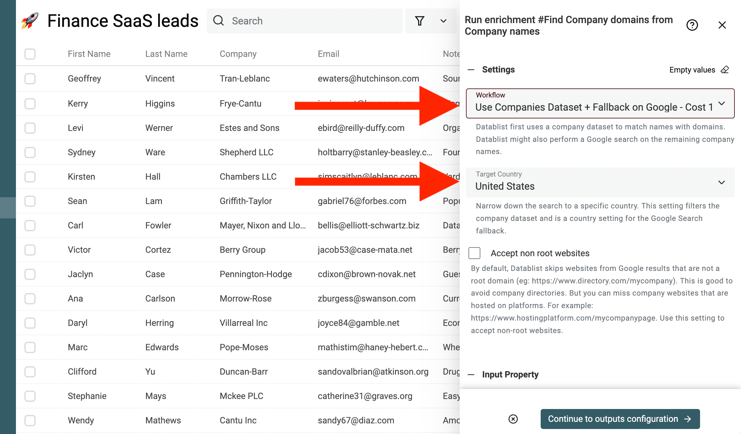 Company Name To Domain - Default Dataset and Google Workflow Settings