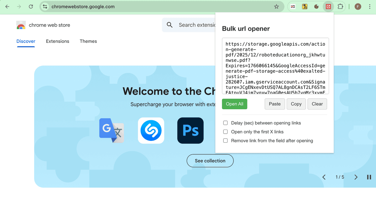 Paste URLs in the extension