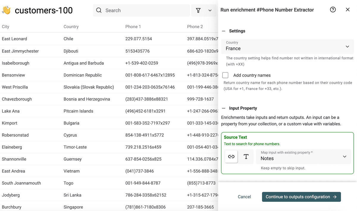 Phone Number Extractor settings