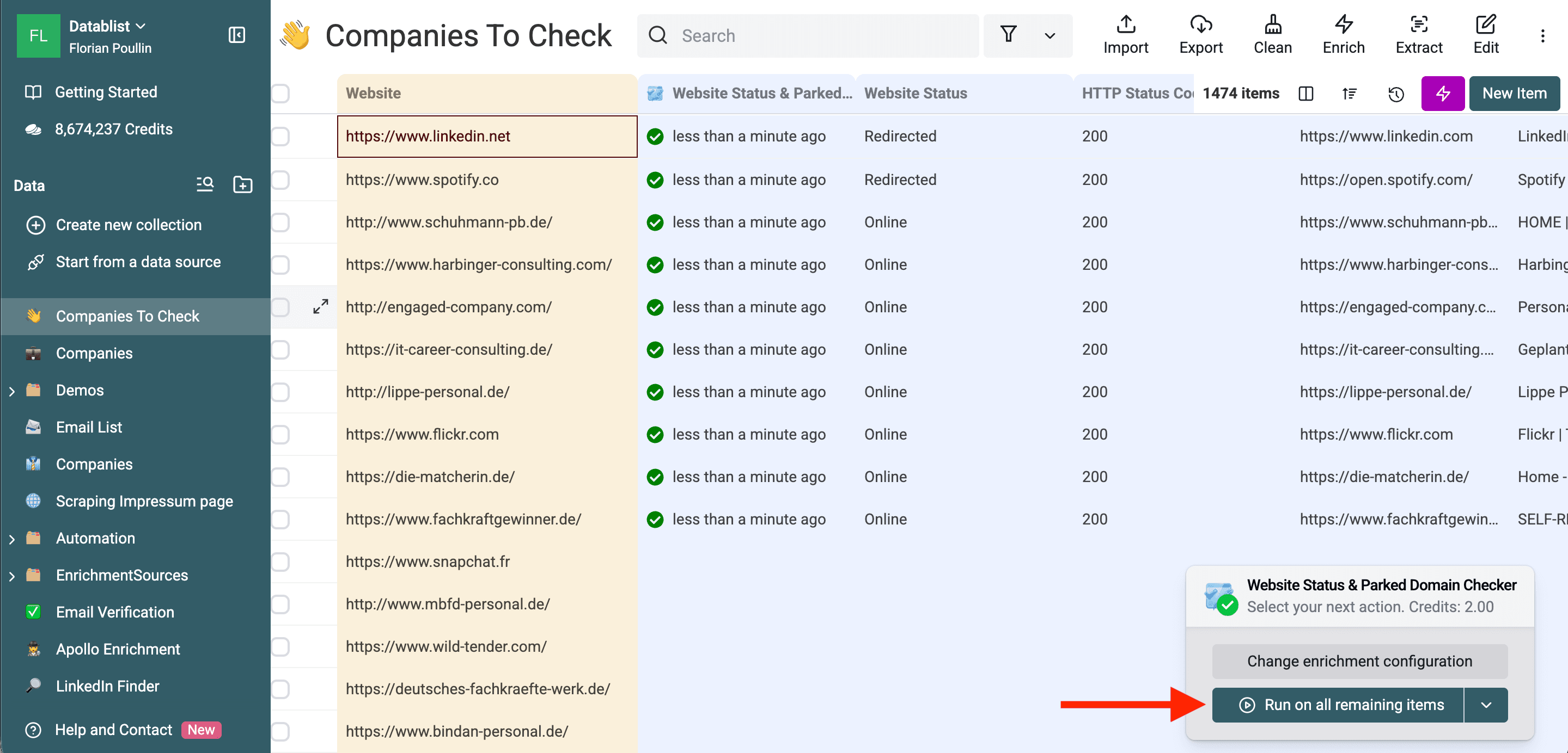 Review website status results