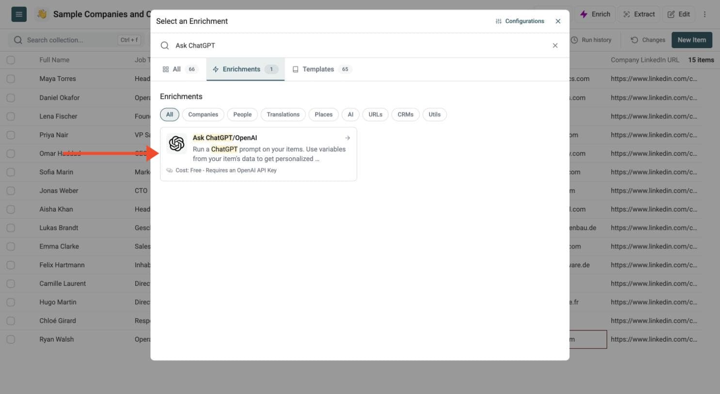 Ask ChatGPT/OpenAI - Navigate to the Enrichment
