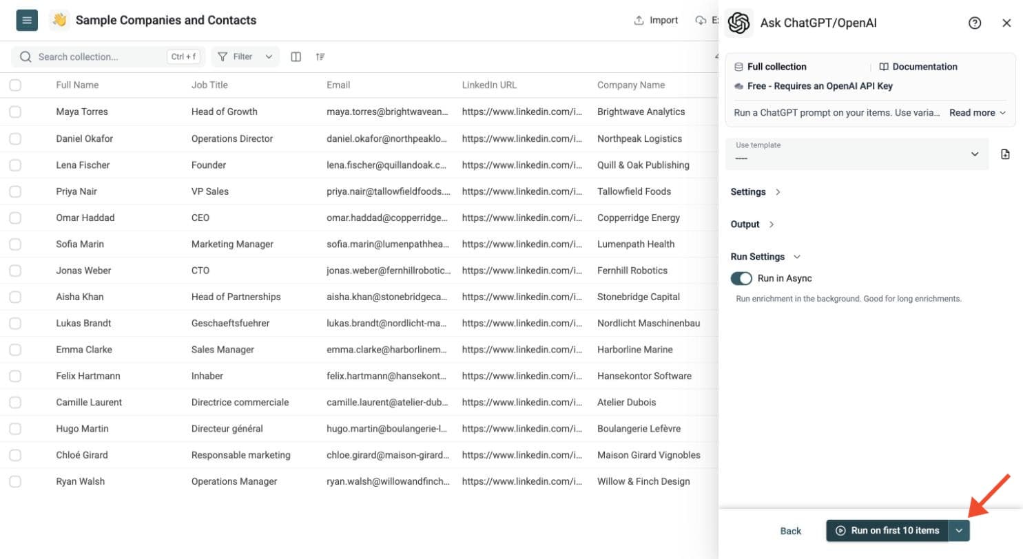 Ask ChatGPT/OpenAI - Test on a Few Rows, Then Run