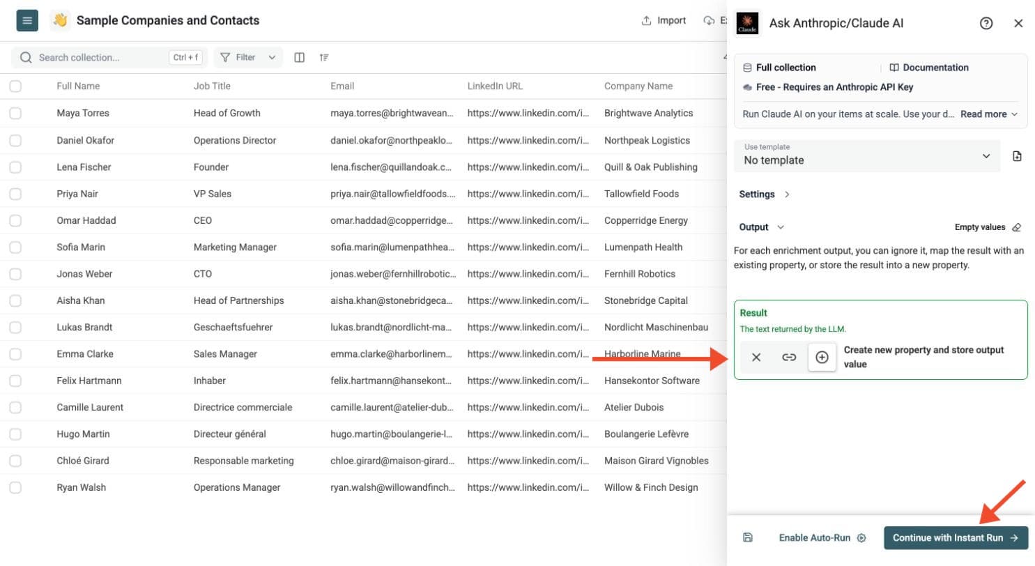 Ask Anthropic/Claude AI - Choose the Output Columns