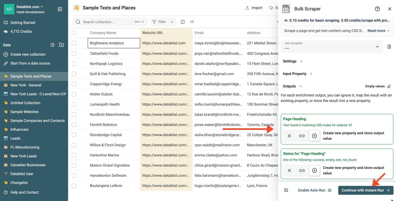 Bulk Scraper - Select Outputs