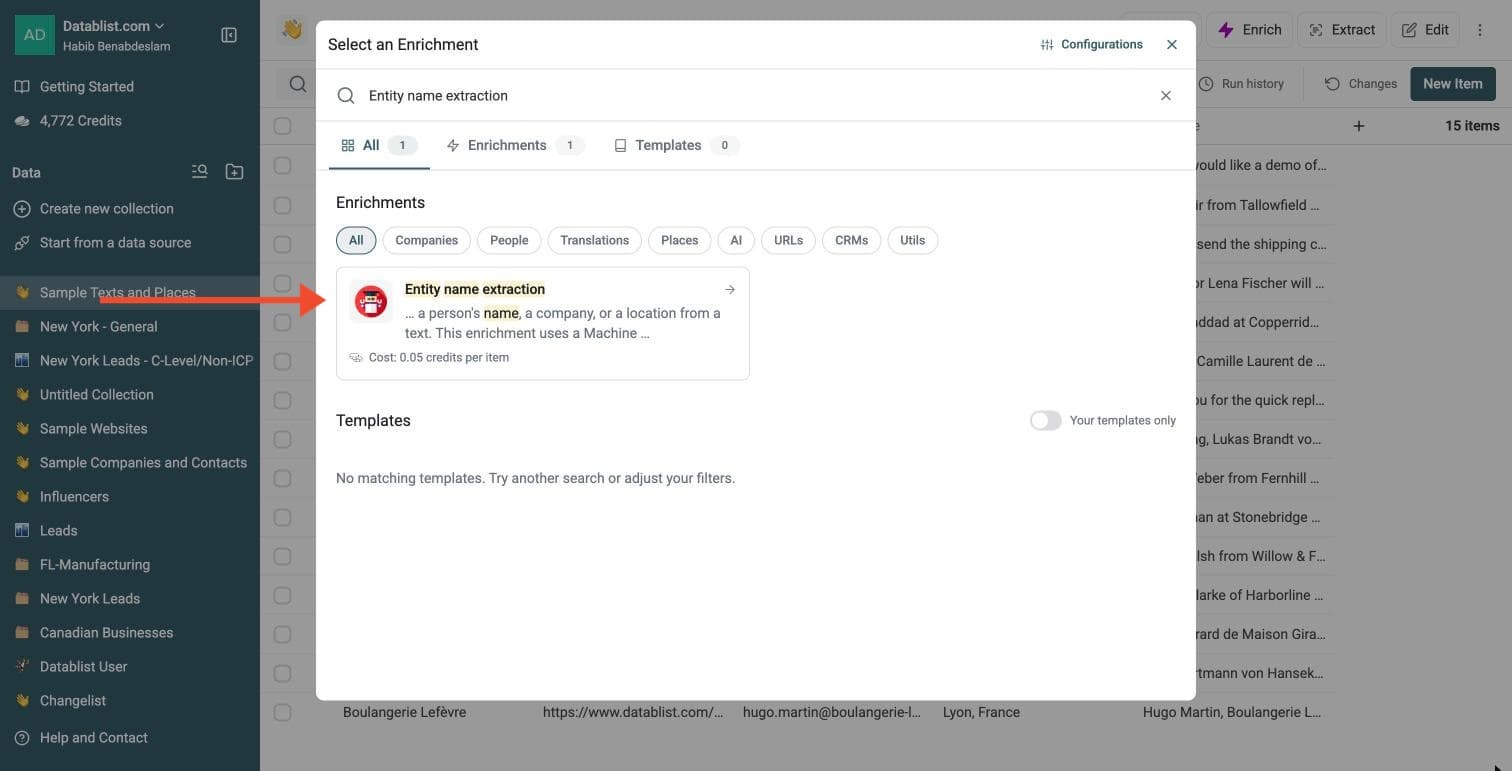 Entity Name Extraction - Navigate to the Enrichment