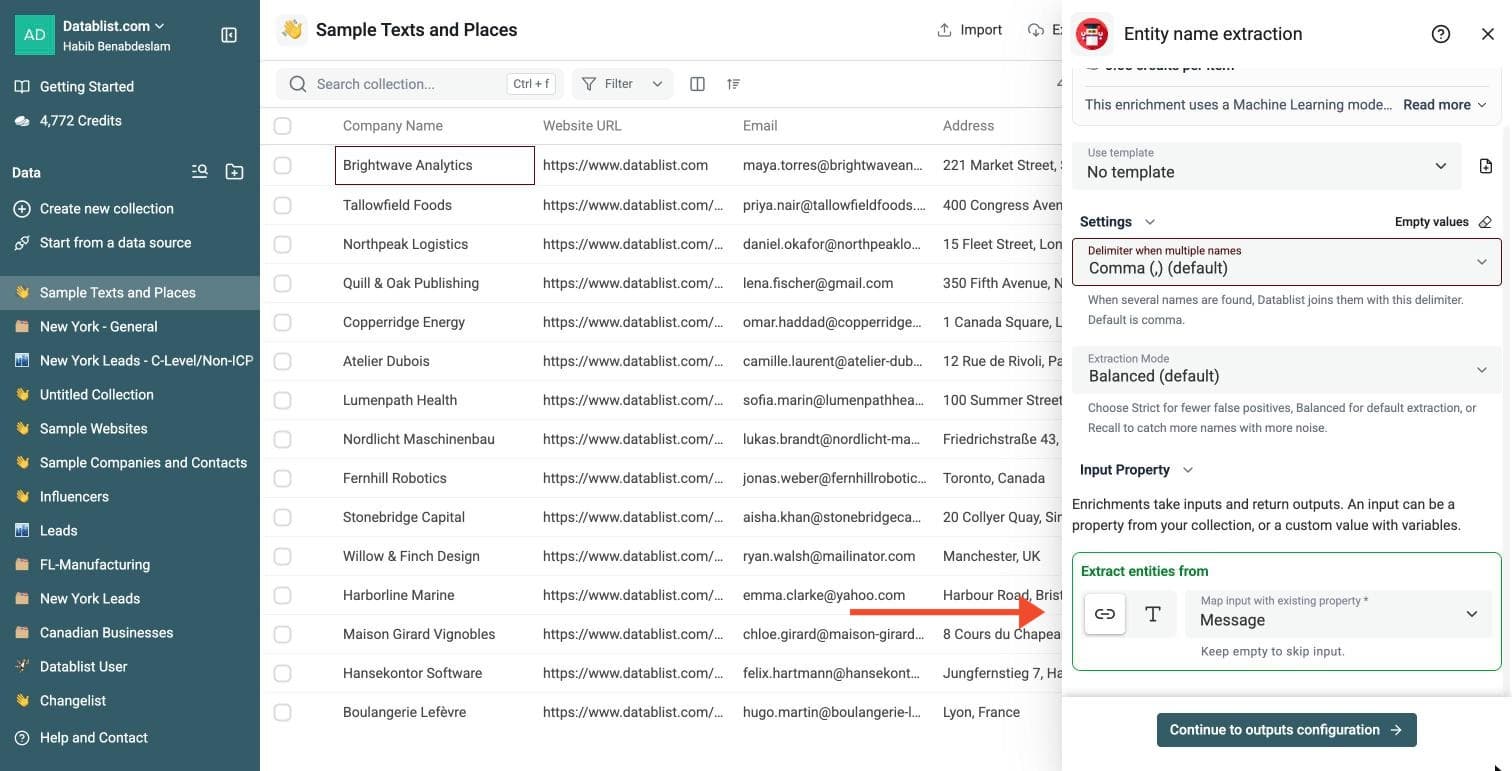 Entity Name Extraction - Configure Your Inputs