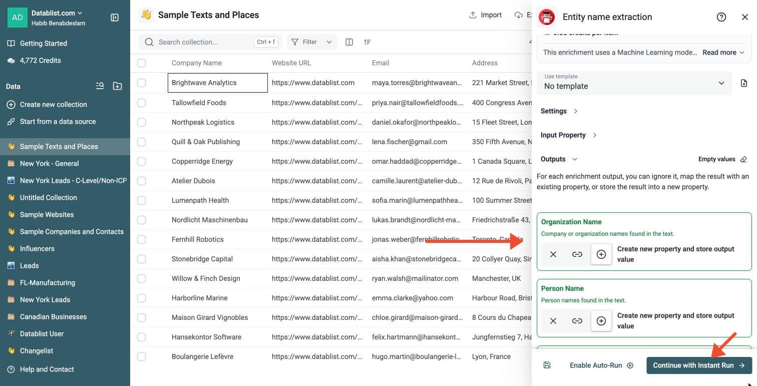 Entity Name Extraction - Select Outputs