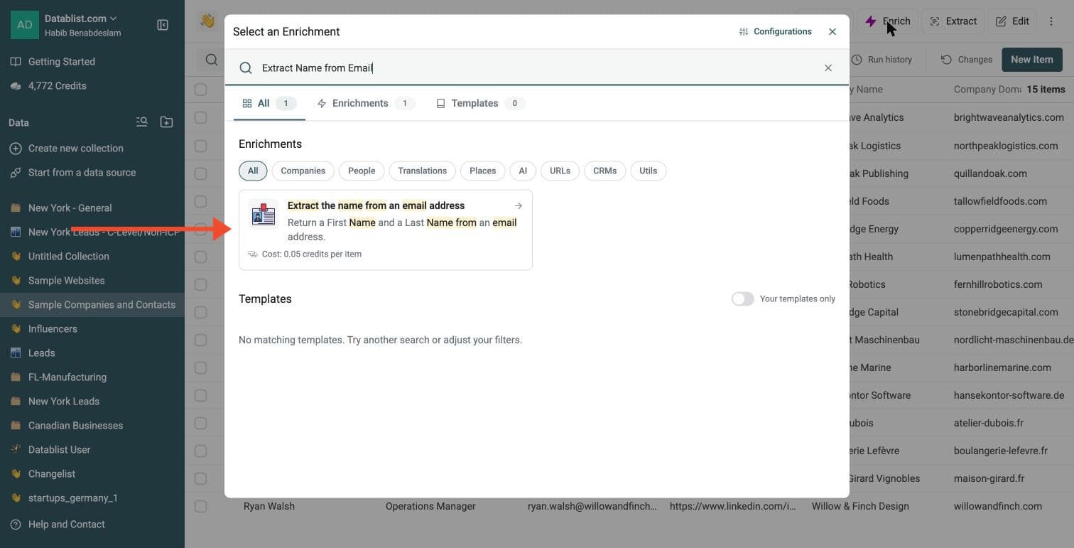 Extract Name from Email Address - Navigate to the Enrichment