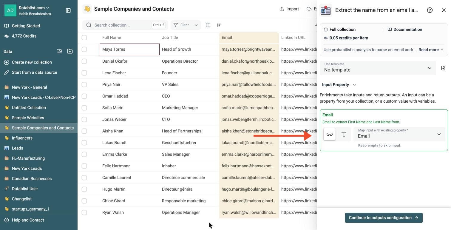 Extract Name from Email Address - Configure Your Inputs