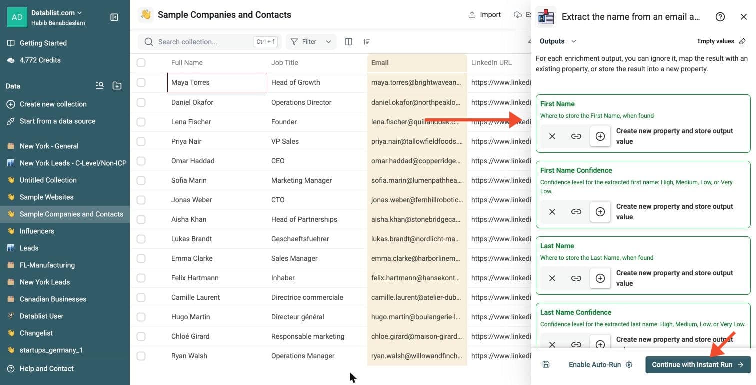 Extract Name from Email Address - Select Outputs