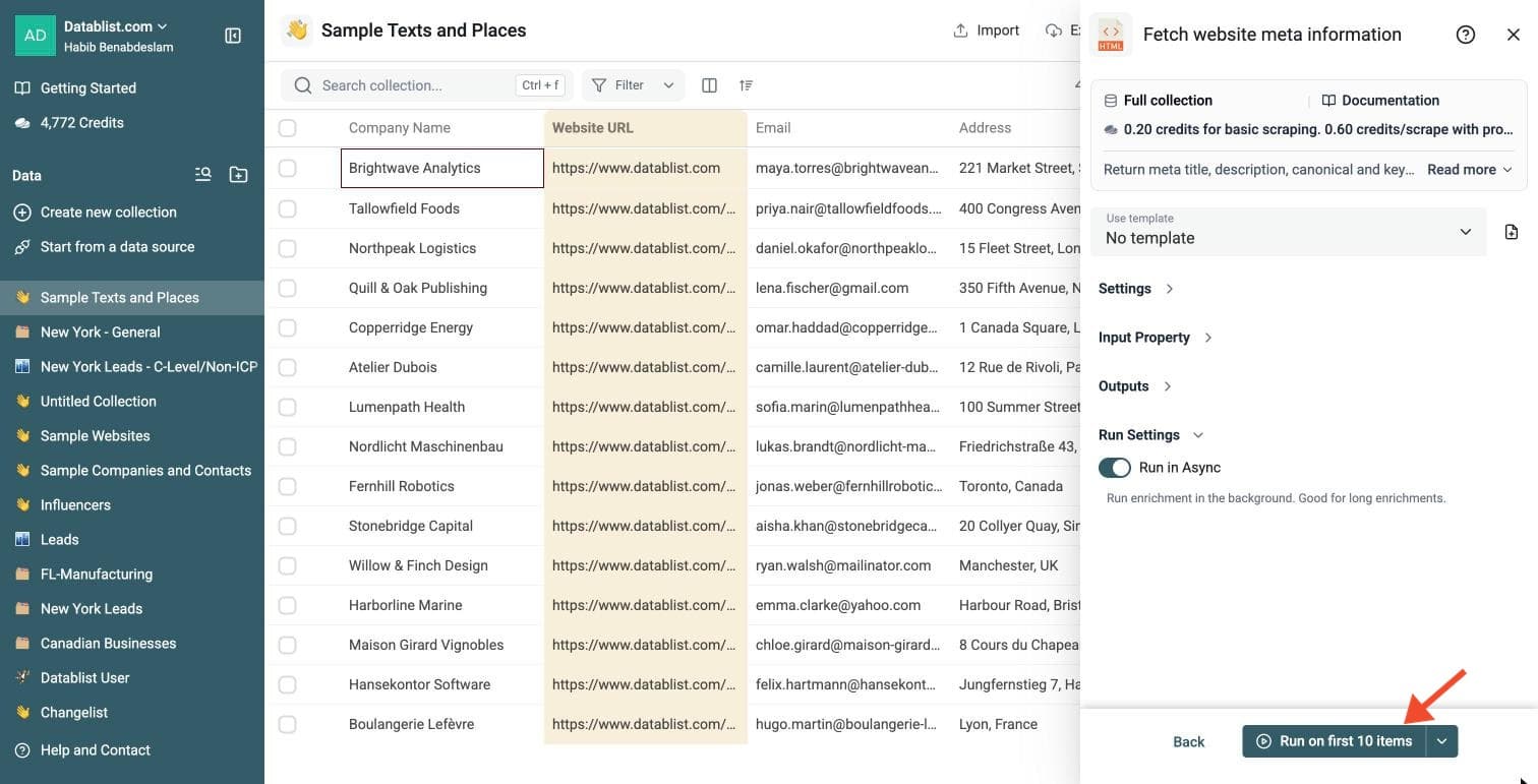 Website Meta Data Fetcher - Run the Enrichment