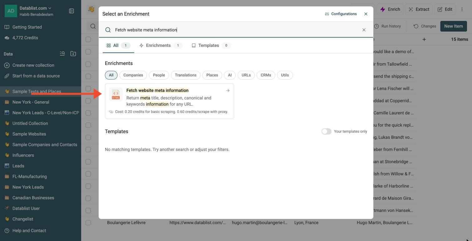 Website Meta Data Fetcher - Navigate to the Enrichment