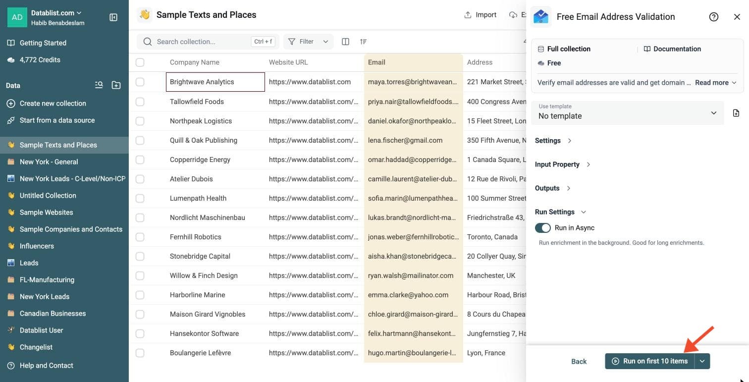 Free Email Validation - Run the Enrichment
