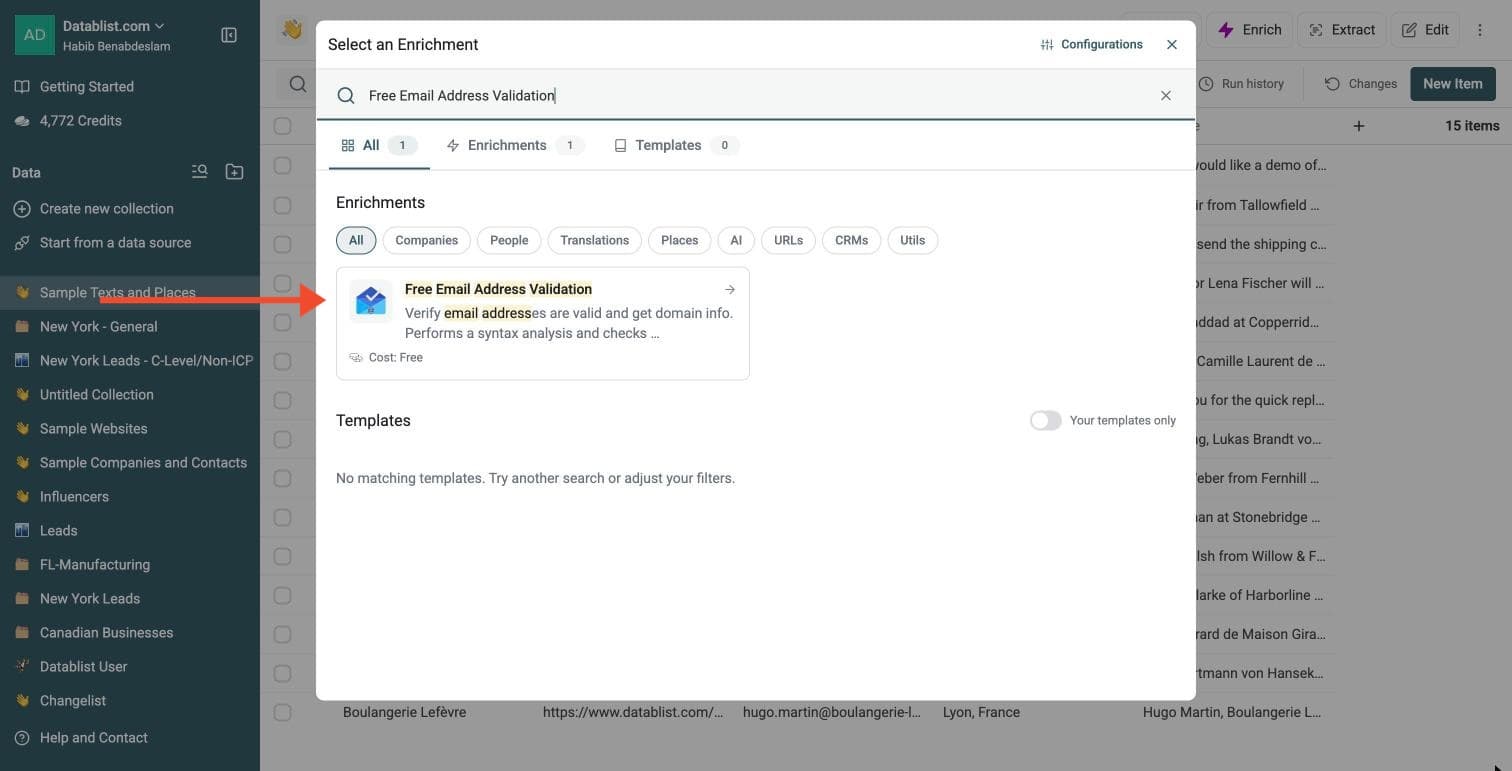 Free Email Validation - Navigate to the Enrichment