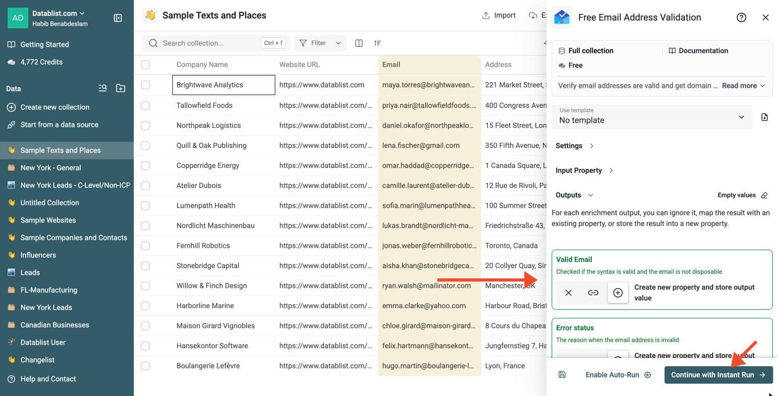 Free Email Validation - Select Outputs