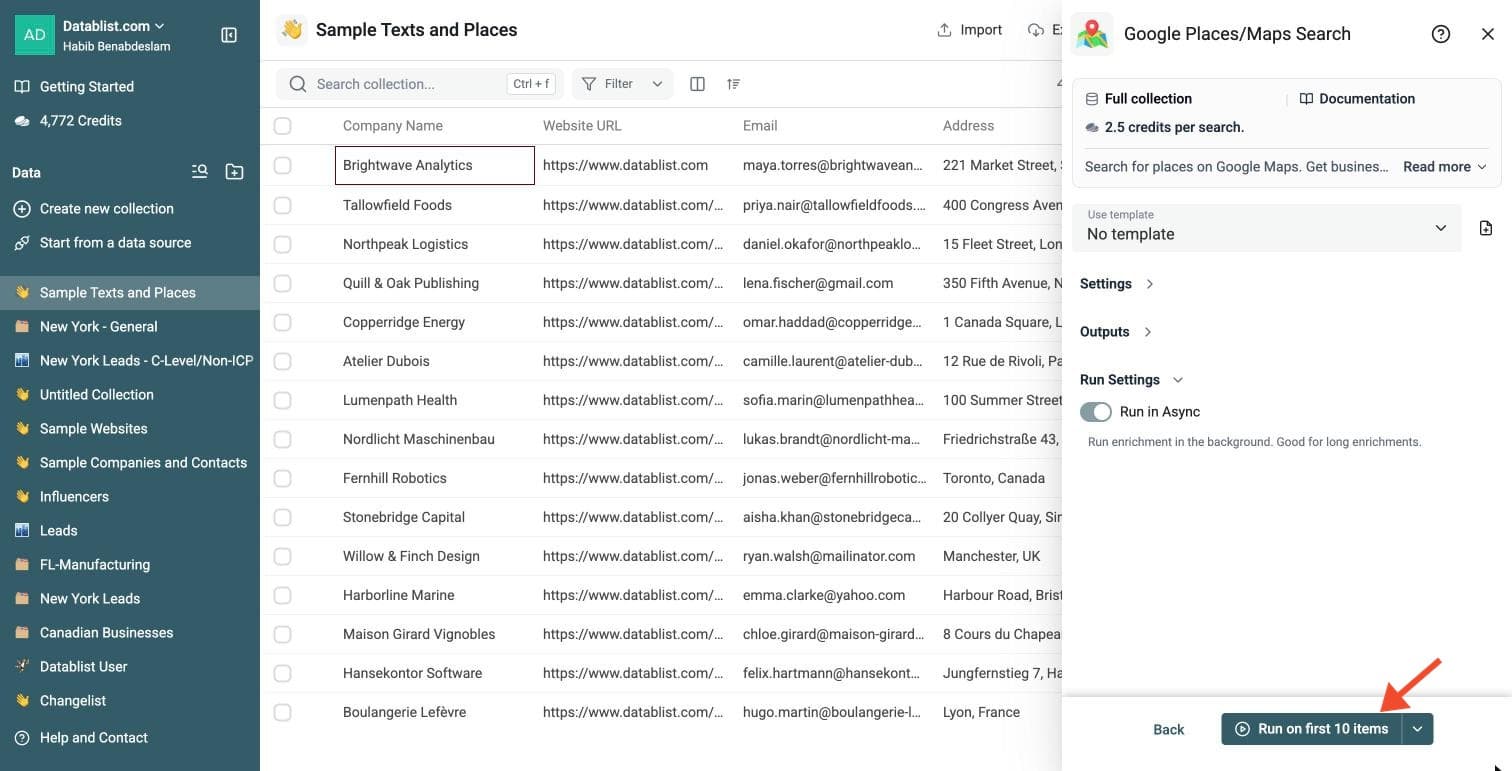 Google Maps Connector - Run the Enrichment