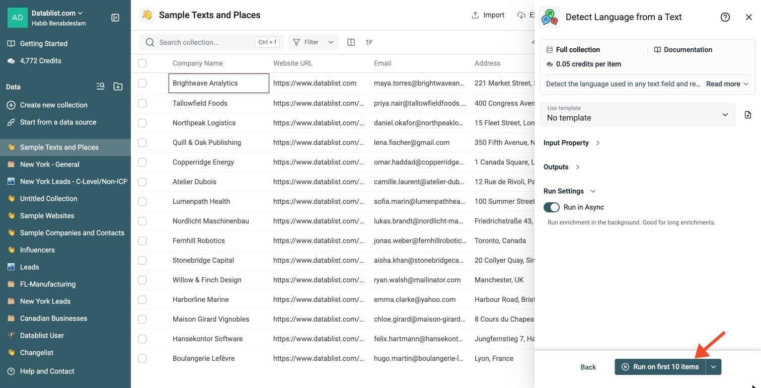 Language Detection Tool - Run the Enrichment