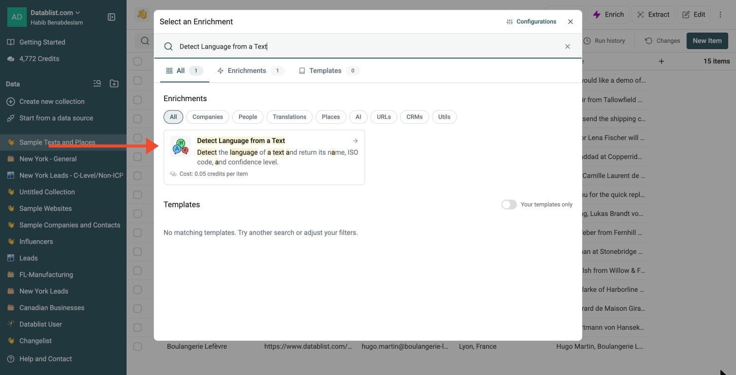 Language Detection Tool - Navigate to the Enrichment