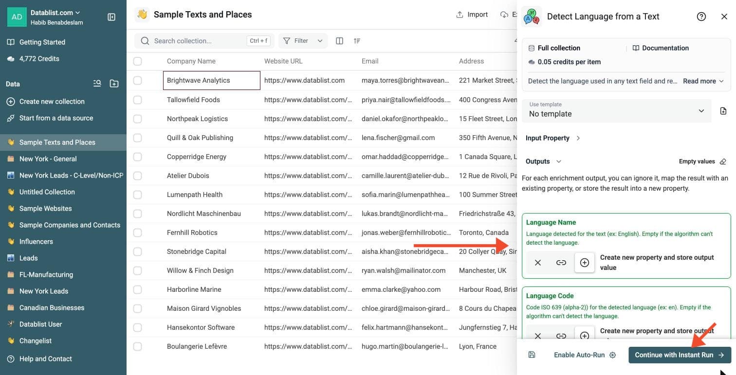 Language Detection Tool - Select Outputs