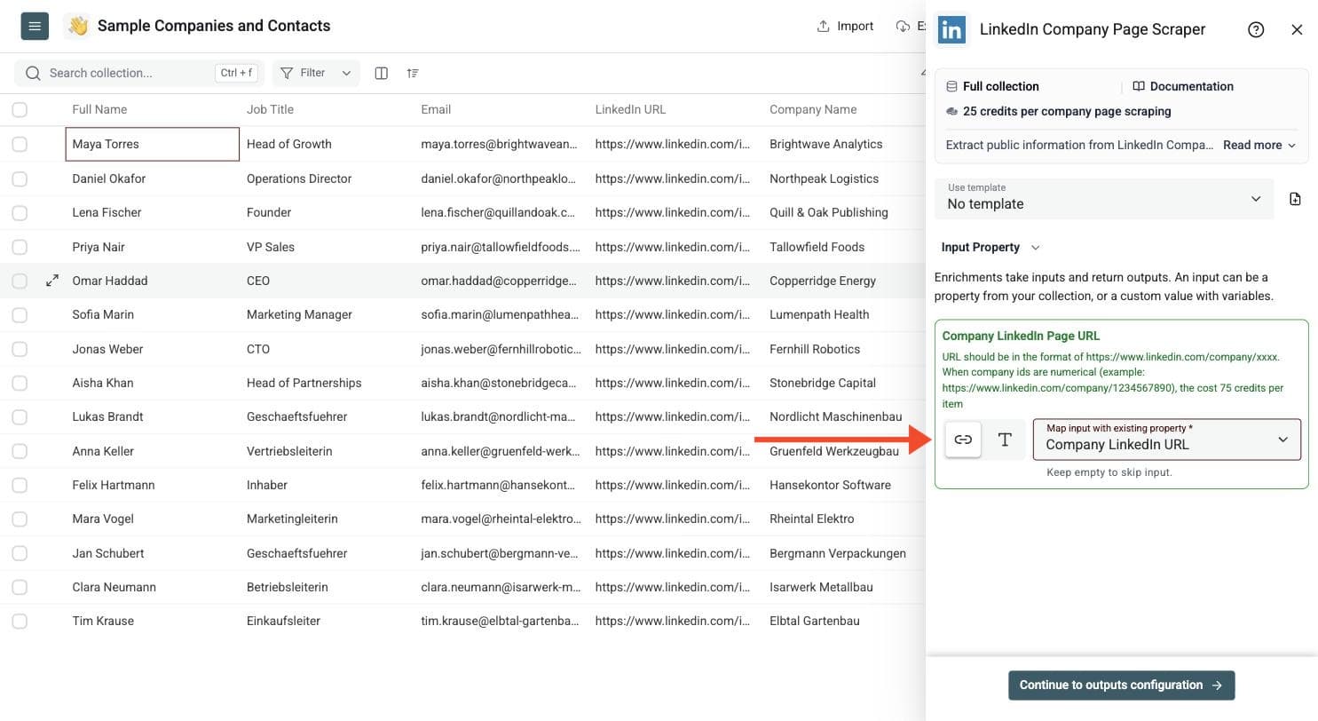 LinkedIn Company Page Scraper - Configure Your Inputs