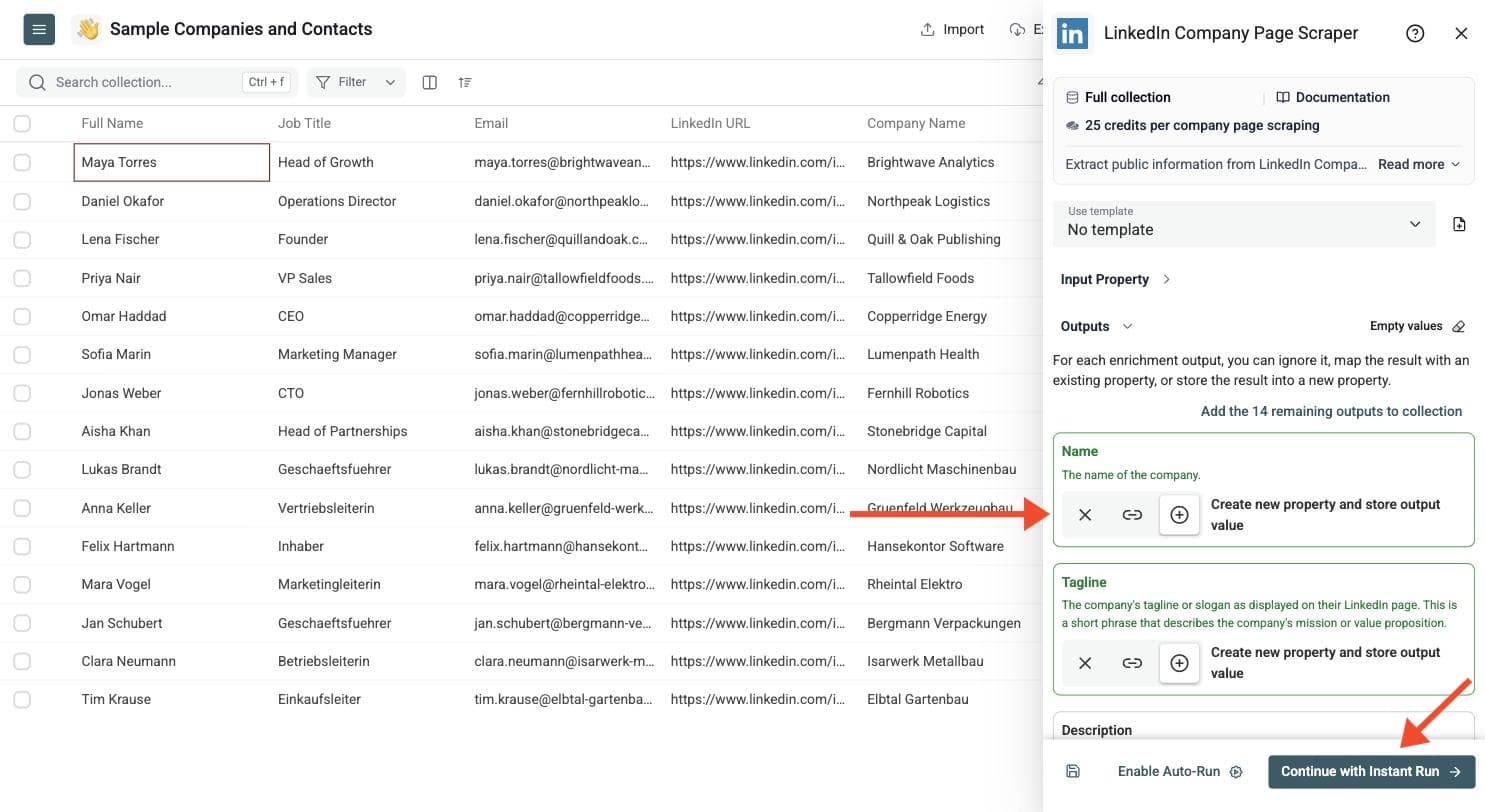 LinkedIn Company Page Scraper - Select Outputs