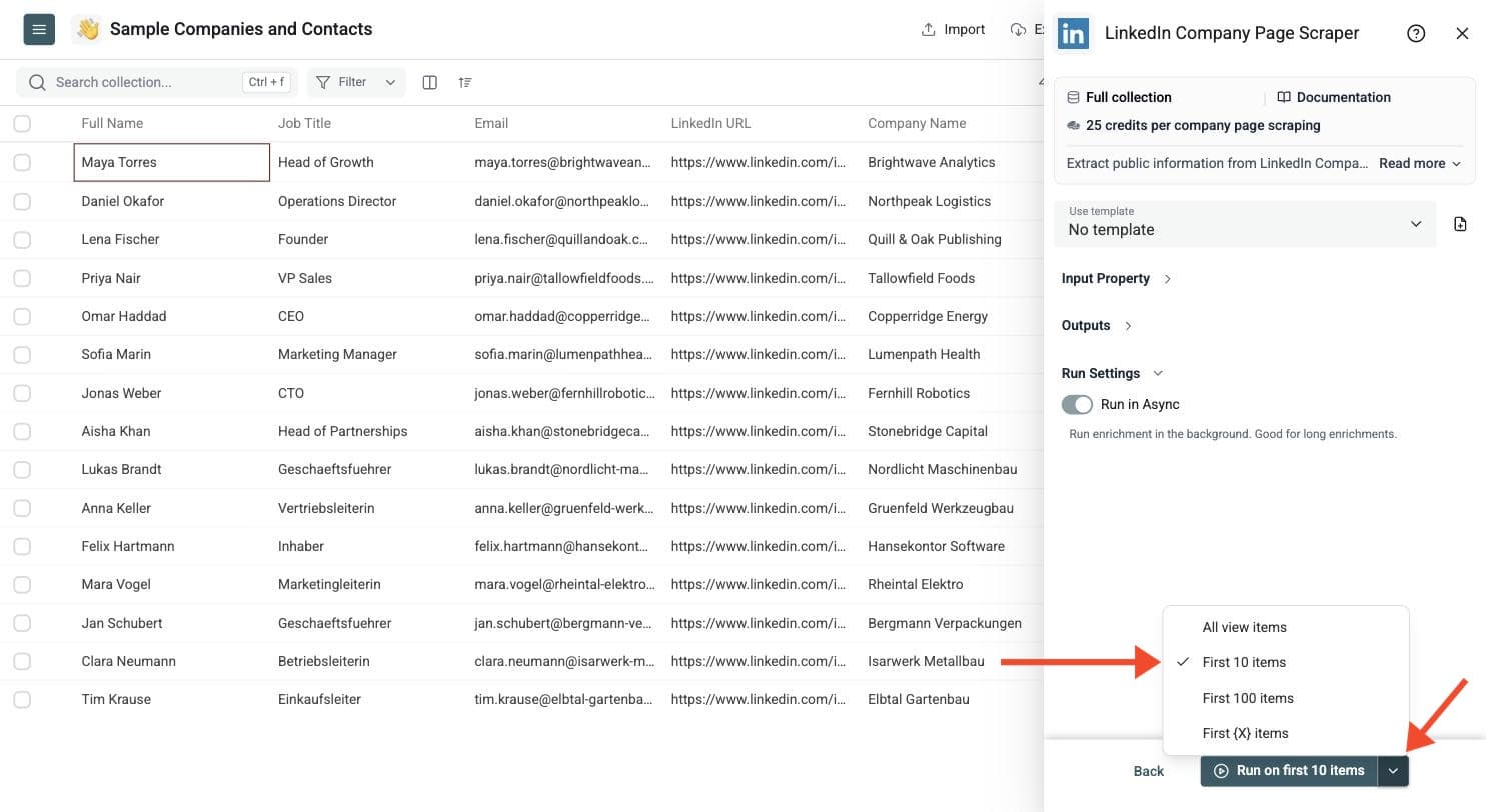 LinkedIn Company Page Scraper - Run the Enrichment