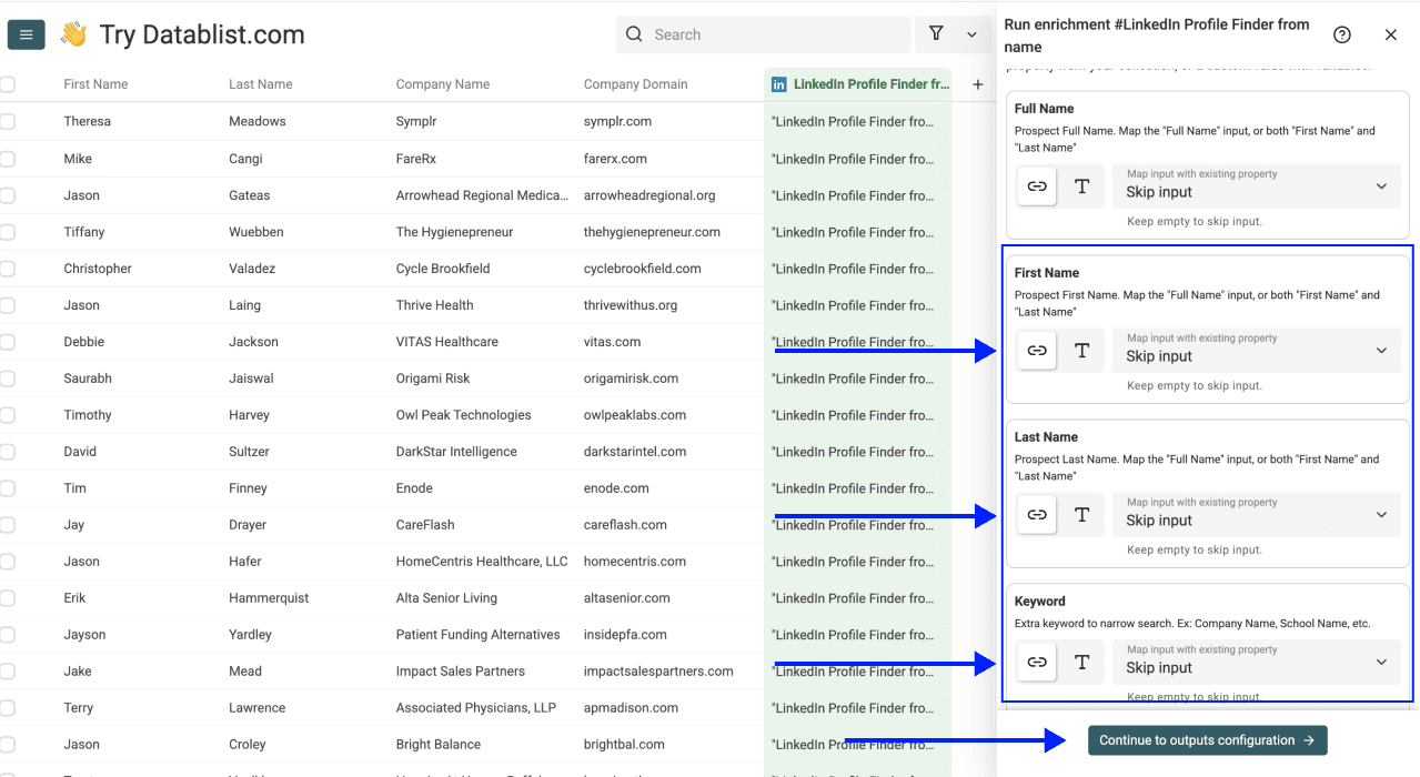 LinkedIn Profile Finder from Name - Configure Your Inputs