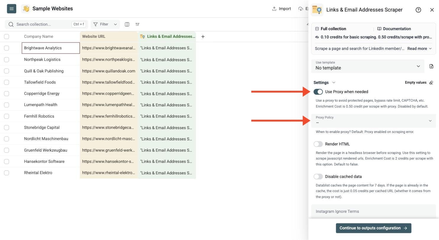 Links & Email Addresses Scraper - Set Up the Enrichment