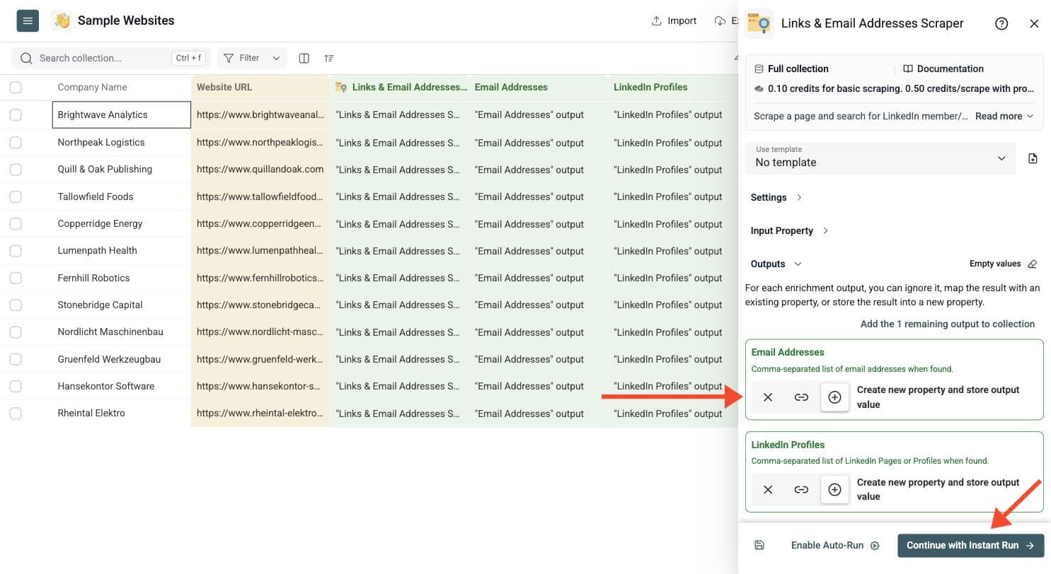 Links & Email Addresses Scraper - Select Outputs