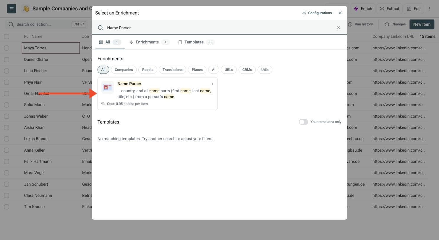 Name Parser - Navigate to the Enrichment